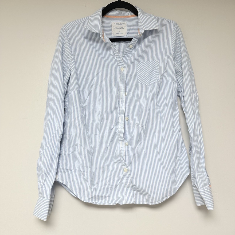 American Eagle Favorite Shirt Blue Stripes Women's Size 12